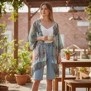 NWOT Soft Surroundings Coral and Blue Paisley Topper